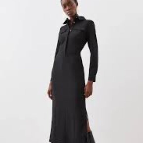 Karen Millen Black Compact Stretch Midi Shirt Dress Size US 10 NWOT - Picture 3 of 12